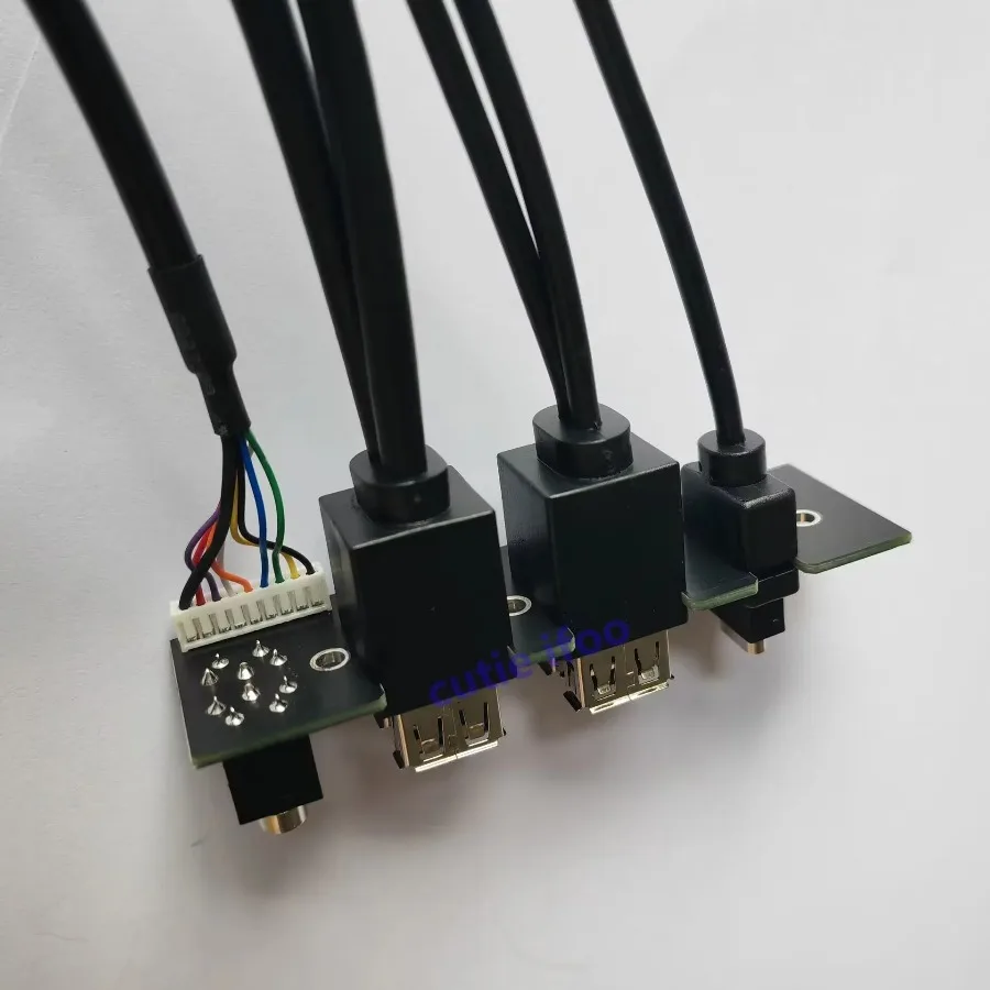 Computer Motherboard Extension Front Panel Cable 19Pin 9Pin To Type-C 2-Port USB 2.0 3.0 HD Audio 3.5mm Mic Speaker Socket Cord