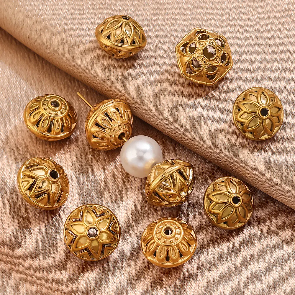 10pcs Stainless Steel Gold Color Hollow Round Nepalese Beads for Bracelets Spacer Beads Jewelry Making Supplies Diy Accessories view 4