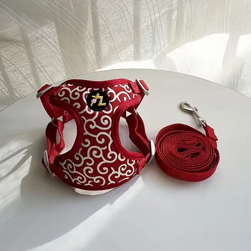 Verstellbares Hundegeschirr ohne Ziehen für kleine und mittelgroße Hunde – Traditionelle chinesische Tang-Farbmuster, Blumendesigns, atmungsaktives und bequemes Westen-Design, geeignet für Spaziergänge, Wanderungen, für Pomeranian, Pudel, Bichon Frisé – Nur Handwäsche, Hundezubehör | Lebendige Hundezubehörteile | Sicherheits-Metallring – Detail 6