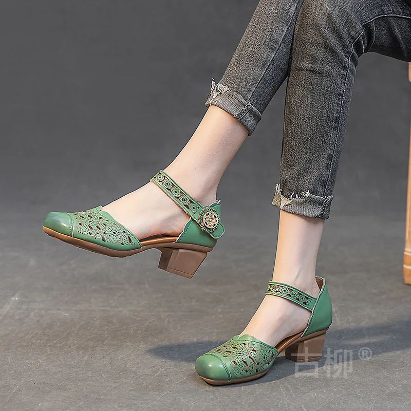 ZXRYXGS Cassic Retro Round Toe Summer Women Sandals 2024 Hollow Premium Genuine Leather Sandals Fashion Elegant Banquet Sandals