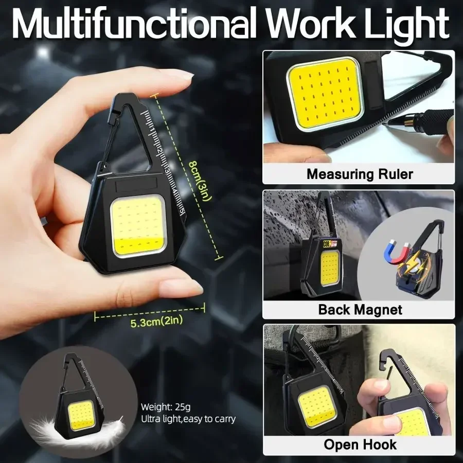 1-10 ชิ้น Super Bright COB พวงกุญแจทํางานพวงกุญแจแบบชาร์จไฟได้ไฟฉายพร้อมขนาดไฟพกพามัลติฟังก์ชั่น