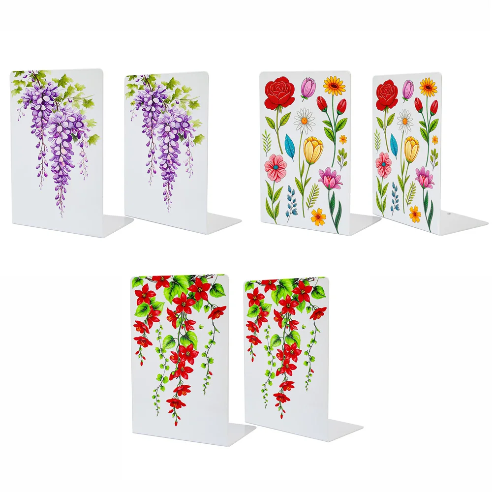 2-piece book holder, metal shelf, white printed decorative shelf, non slip heavy-duty shelf, book, magazine or CD storage box.