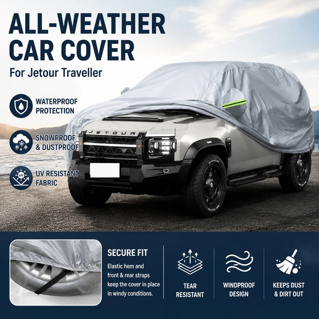 Waterproof Outdoor Full Car Cover Reflective Strips Snowproof Dustproof UV Protection For Jetour Traveller Auto Exterior Accesso