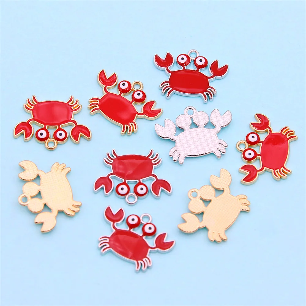 10pcs red crab enamel pendant women\'s handmade necklace bracelet earrings jewelry pendant supplies making accessories wholesale