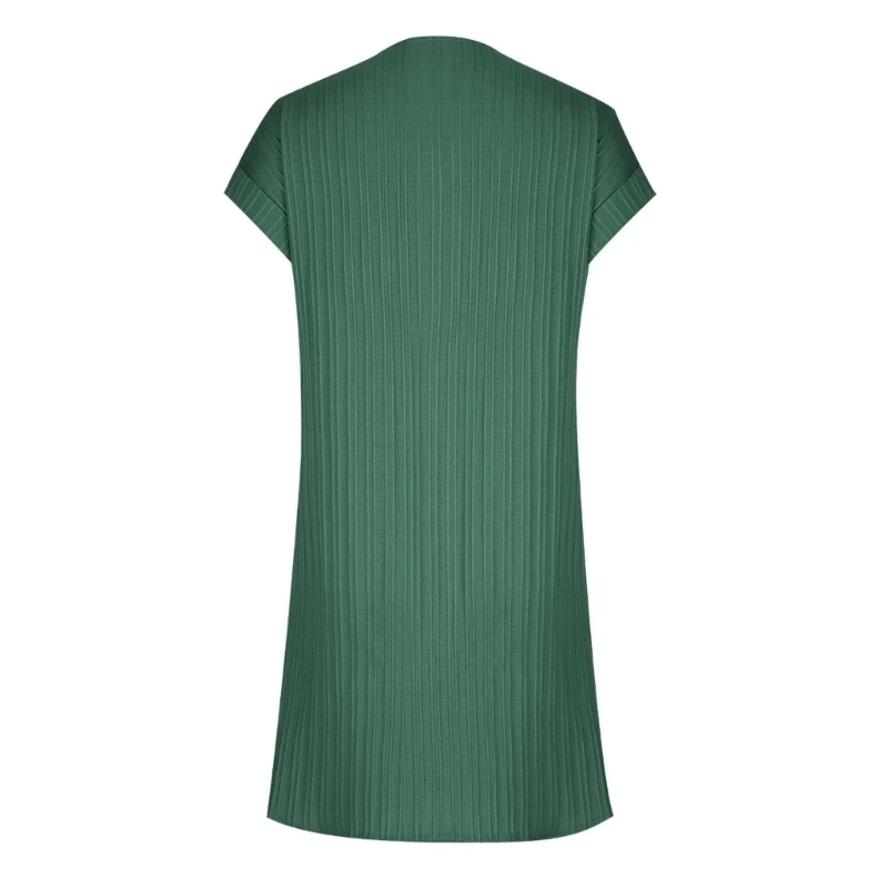 Summer Dresses for Women Casual Button V Neck Short Sleeve Tunics Trendy A Line Ribbed Mini Work T Shirt Dress