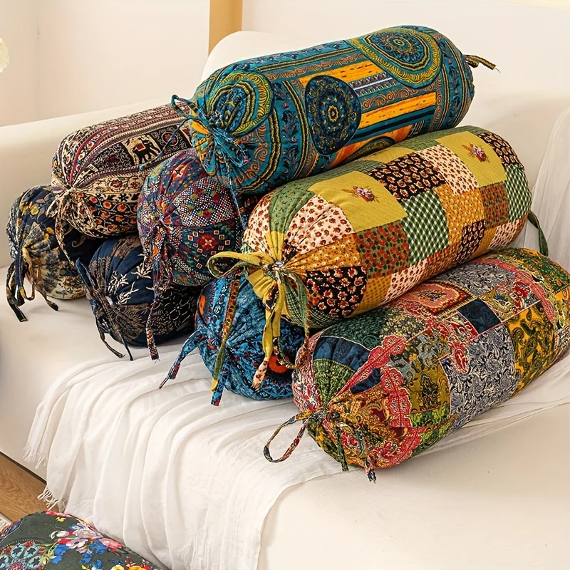 1pc Bohemian Style Cylindrical Pillow with Insert,Decorative Cushion, Back,and Waist Support,Suitable for Bedroom/Sofa/Office