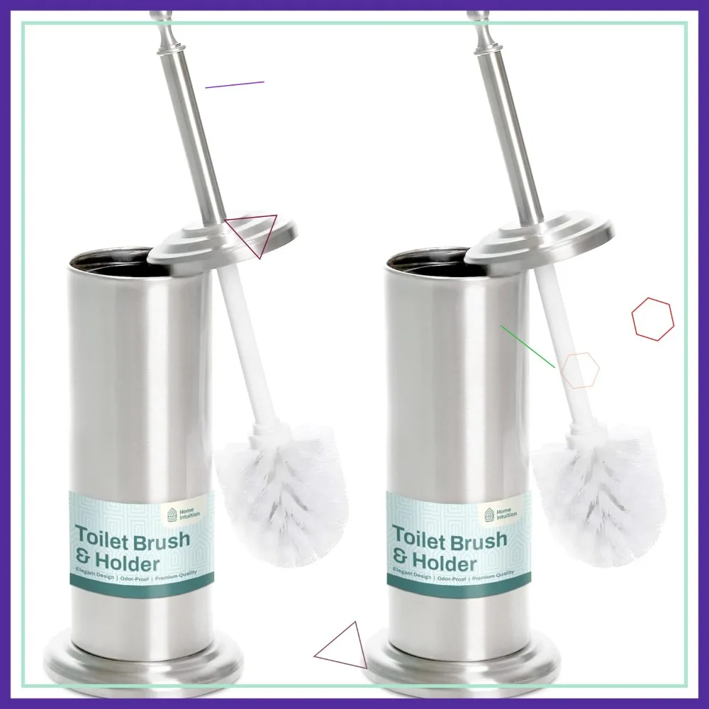 

2 Pack Stainless Steel Modern Toilet Brush Holder Set with Caddy for Bathroom Cleaning