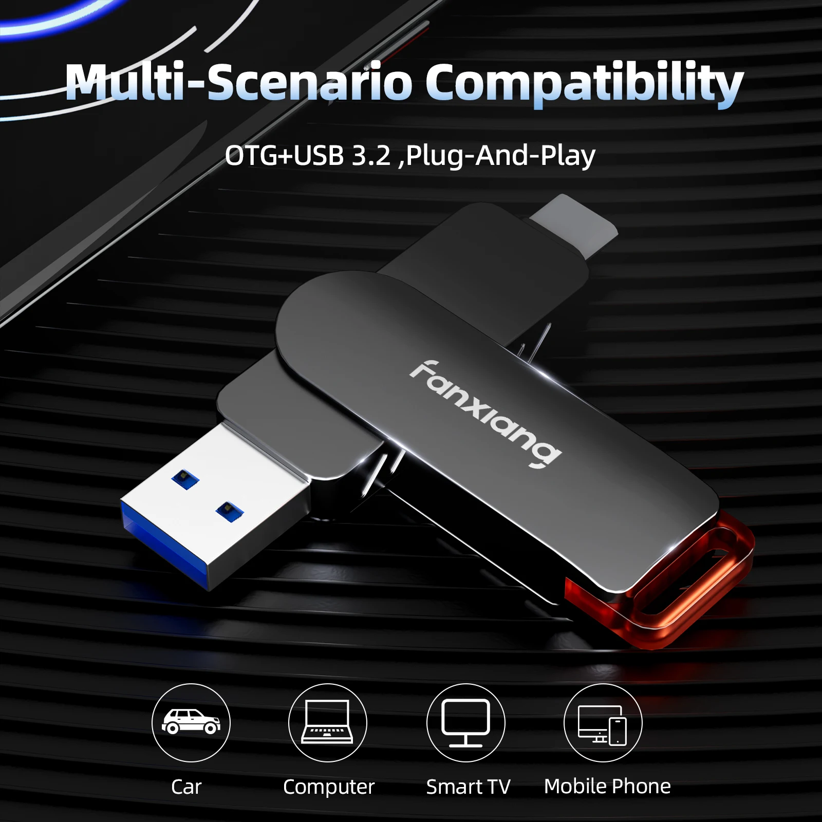 Fanxiang F520 560MB/秒 ソリッドステートペンドライブ USB3.2 フラッシュドライブ 256GB 512GB 2 in 1 Type-C ハイスピードフラッシュドライブ ノートパソコン/スマートフォン対応