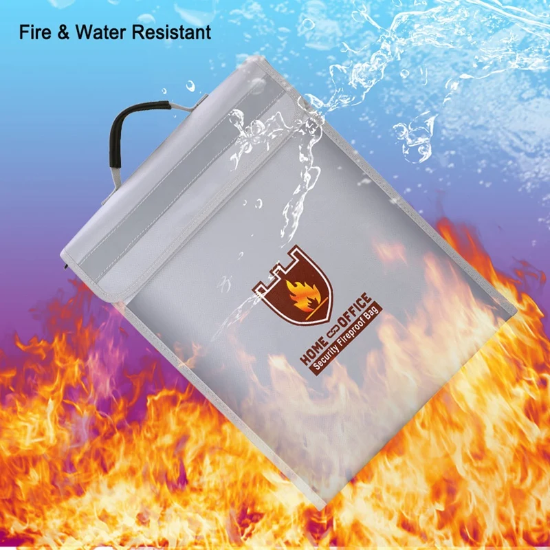 Fireproof Document Bag Holder Pouch Home Office Safe Bag Fire Water Resistant File Folder Safe Storage Bag