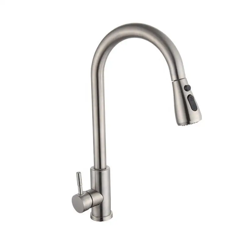 Brushed Stainless Steel Pull Out Kitchen Sink Faucet Hot Cold Water Mixer Tap 2 Mode Spray Nozzle Deck Mounted Kitchen Faucet
