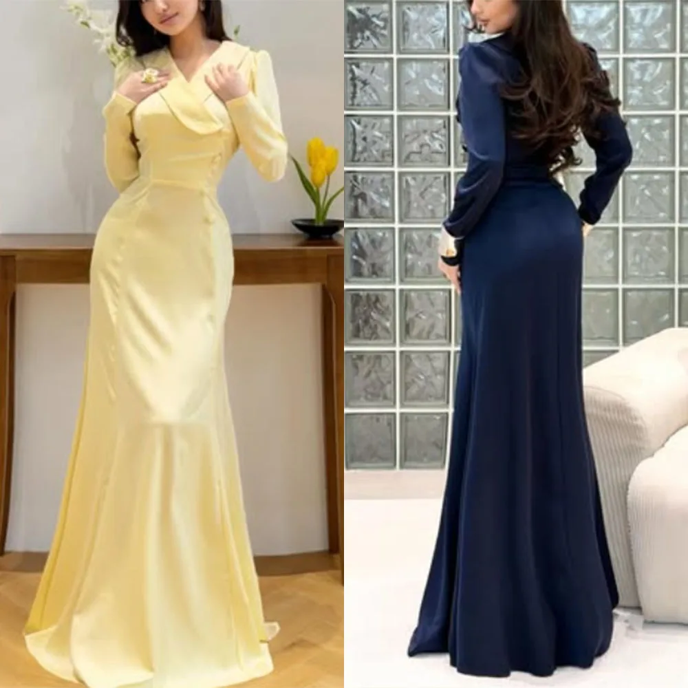 

High Quality Customized V-neck Full Sleeves Floor Length سعيد شارون فساتين سهره Reception Dresses for Weddings Vestido Festa