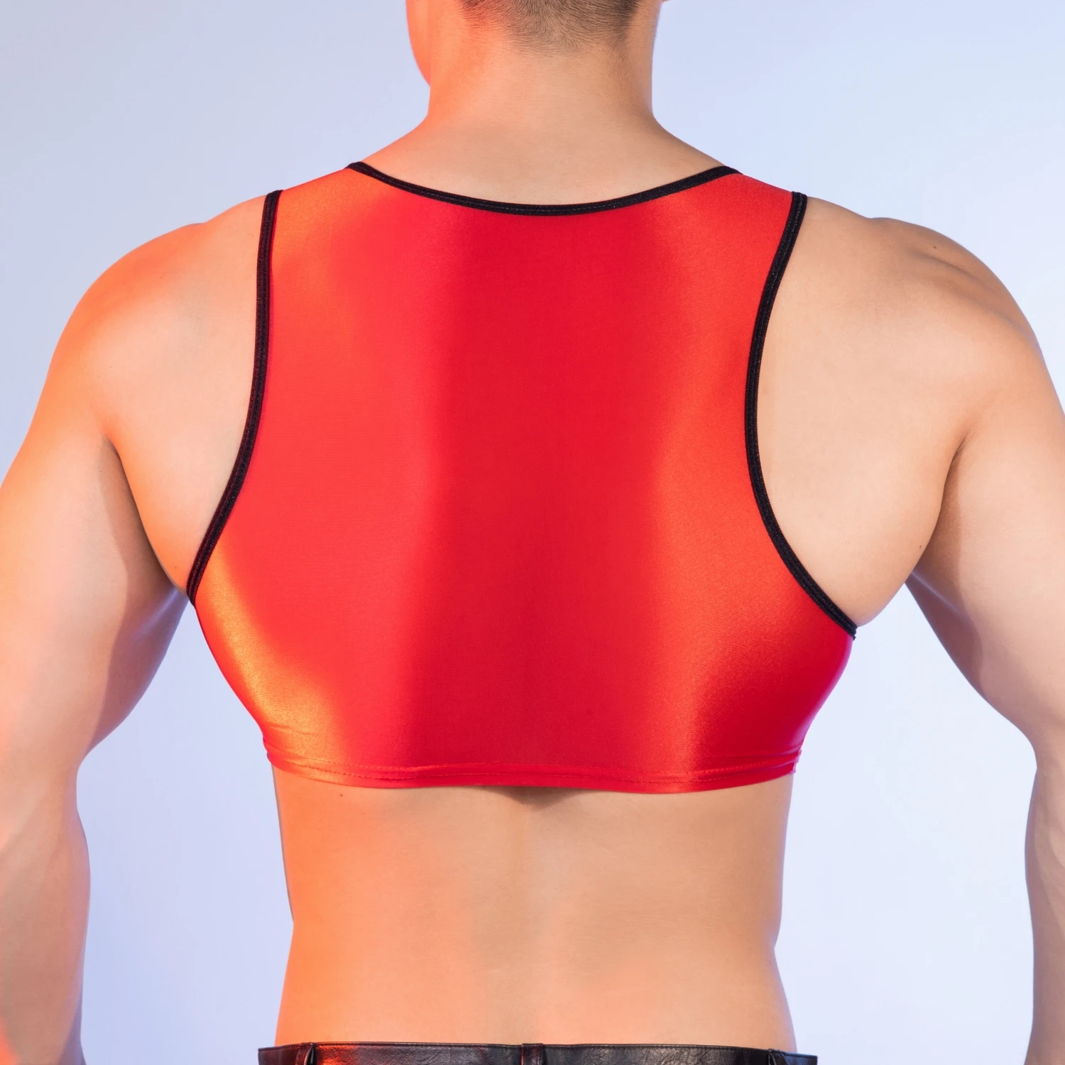 Men See Through Sexy Crop Tops O-neck Sleeveless Tight T-Shirts Soft Ice Silk Ultra-thin Vest Nightclub Party Clothing