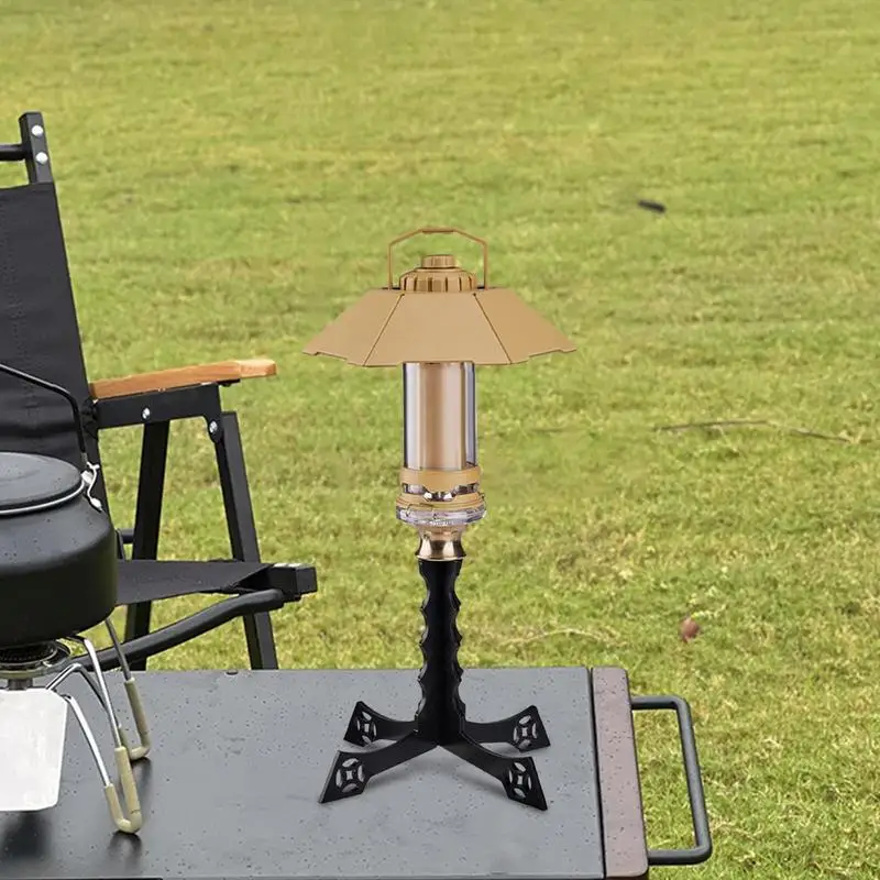 Camp Lantern Stand Four-Corner Metal LED Camping Lamp Stand With Stable Base Camping Table Light Holder Portable Work Light