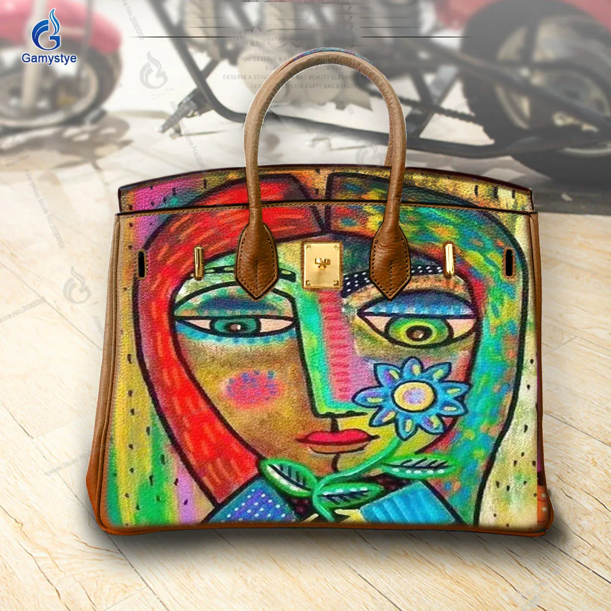 

Personalizar bolso Art Hand Painted Eyes and flowers Bag Ladies Tote Handbags Messenger Shoulder Bag For women Real Togo Cowskin