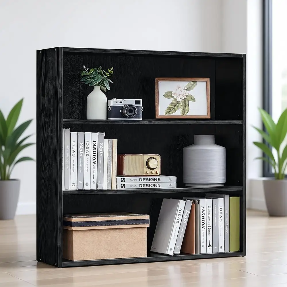 3-Tier Open Storage Bookshelf, 9.4x31.5x32 Inches, Living Room, Home Office, Dining Room, Ebony Black