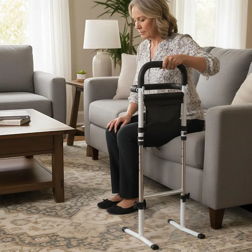 

Movable Standing Aid Rail for Limited Mobility Assistance in Home & Bathroom Safety