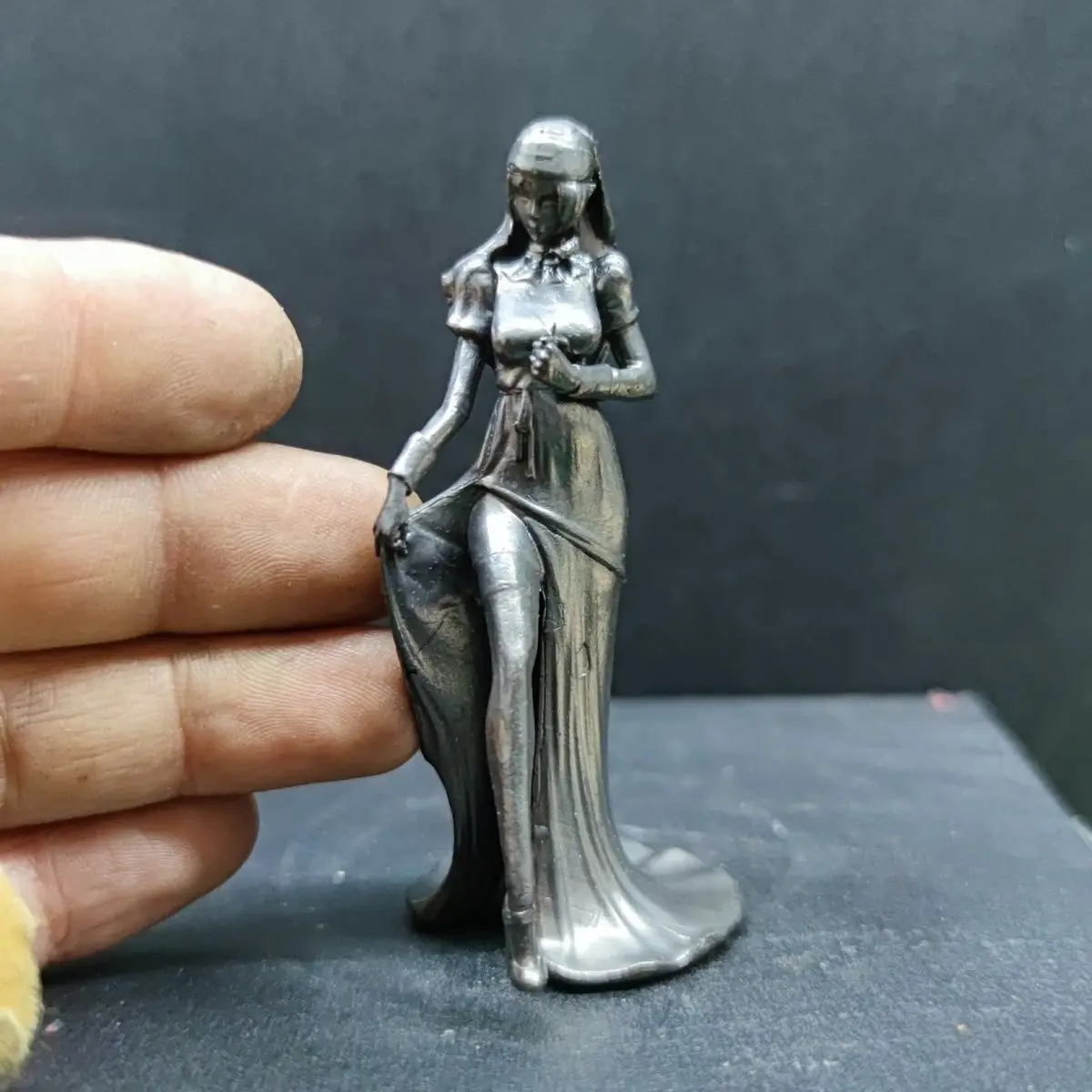 Pure Copper Antique Vintage Miniature Elegant Lady Figurine Decor- Handmade Desk Accent