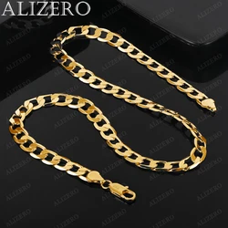 ALIZERO 18K Gold 8mm Flat Side Chain Necklaces 20/24 Inches Man Women Fine Jewelry Wholesale Personality Trend Hip Hop Necklace