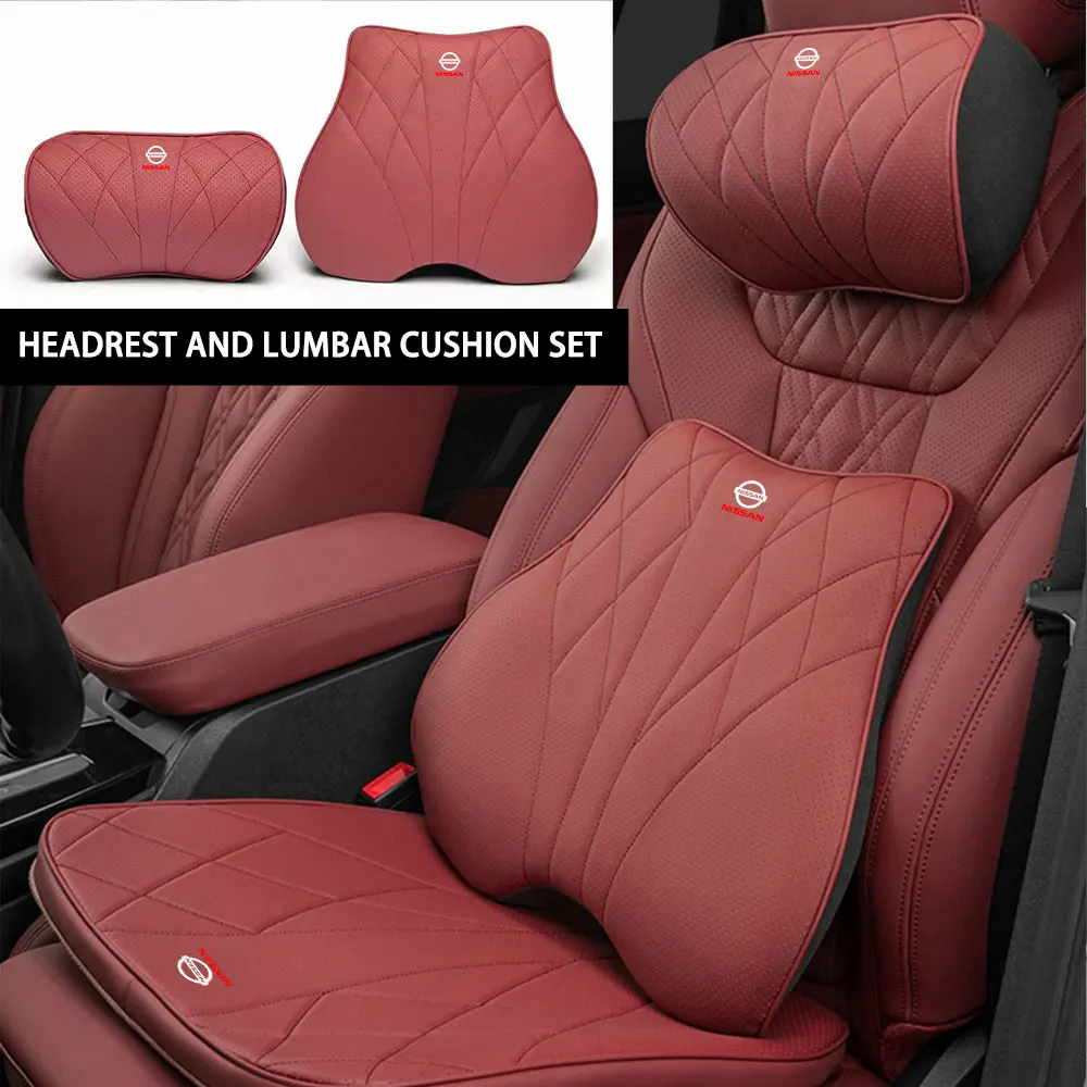 Car Neck Pillow Protective Lumbar Support Leather Seat Cushion Headrest For Nissan Nismo Qashqai Juke GTR Leaf Patrol Note Tiida