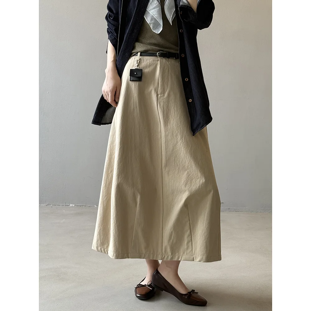 

Women's High-waisted A-line Midi Skirt, Korean Style Versatile and Slimming for Autumn Comes with A Belt and A Small Bag