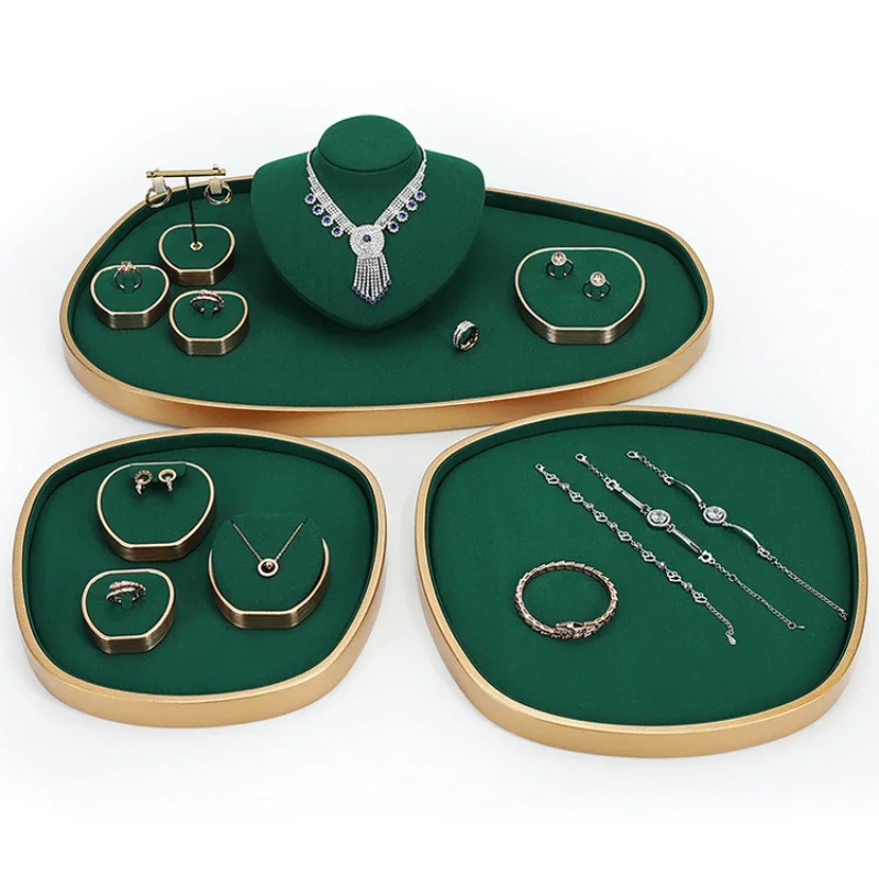 

Green microfiber metal jewelry display props, ring display racks, jewelry counters, necklaces, earrings display racks