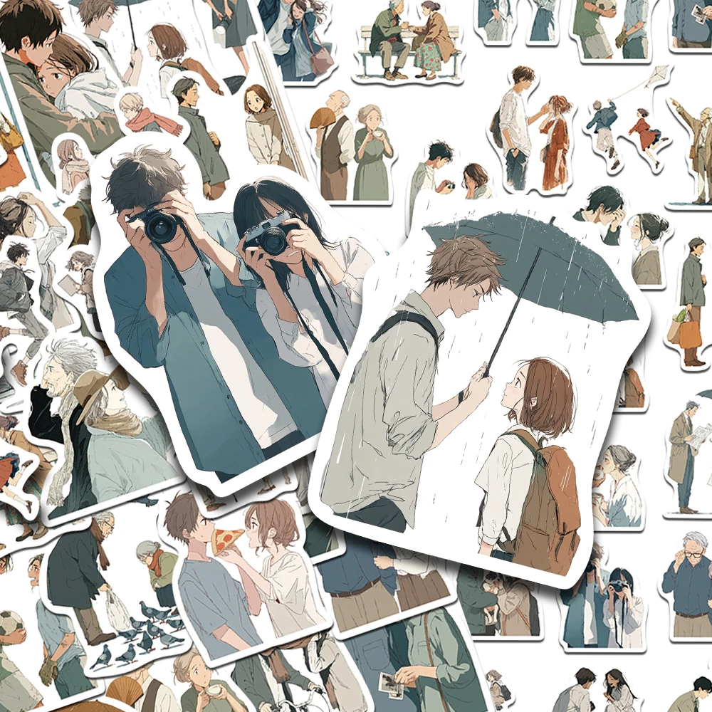 50pcs Anime Style Gentle Moment Stickers For Phone Laptop Scrapbook Skateboard DIY Graffiti Waterproof Stickers Creative Gifts