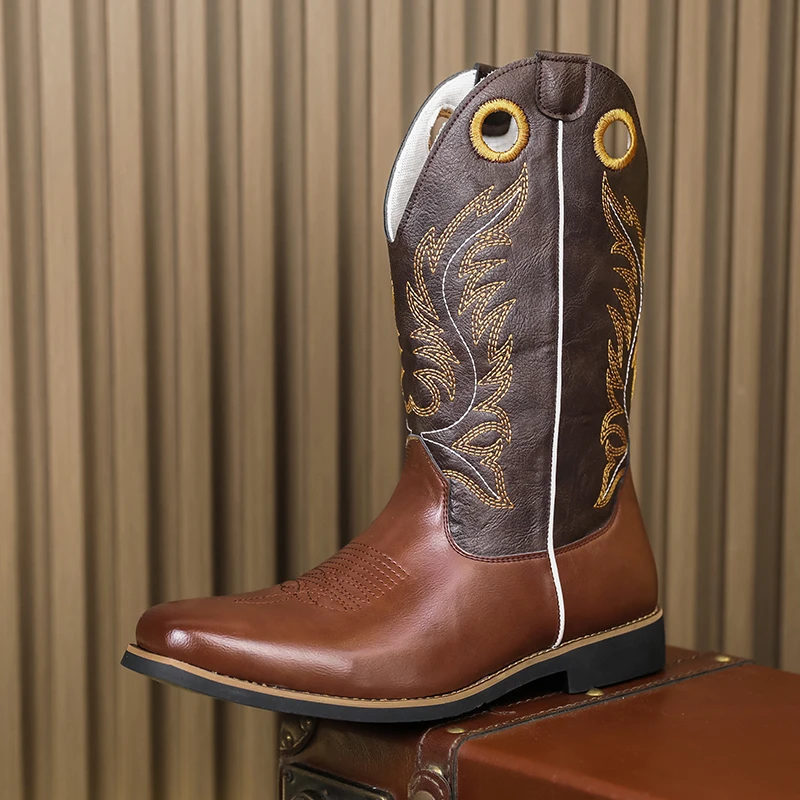 

Высокие мужские ботинки, модные ковбойские сапоги в стиле вестерн с вышивкой, классические ботинки челси в британском стиле, мужская удобная повседневная обувь