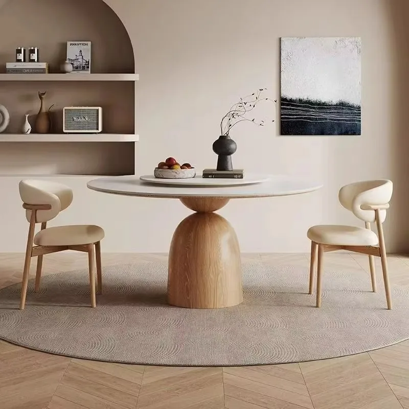 

Latest Design Luxury Modern Round Dining Table Designer Wooden Dining Table High End Fashion Dinning Table Set With Turntable