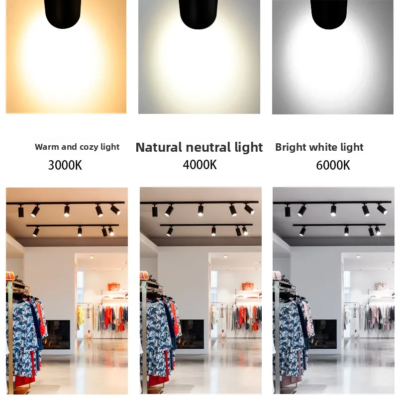 LED Track Light 3000K 4000K 6000K Adjustable Color Temperature Black Track Lighting Fixture 10W 30W for Clothing Store Gall
