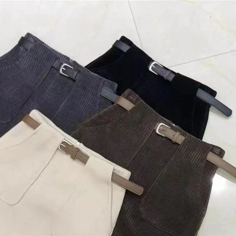2026 New Winter Girls Corduroy Fleece Lined Skirt Big Pockets Elastic Waist A-Line Bodycon Tween Skirt for 100-170cm