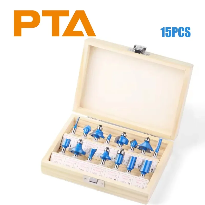 

15PCS 1/4in Shank Router Bits Set Trimming Straight Beading Milling Cutter Tungsten Carbide Cutting Woodworking Tools