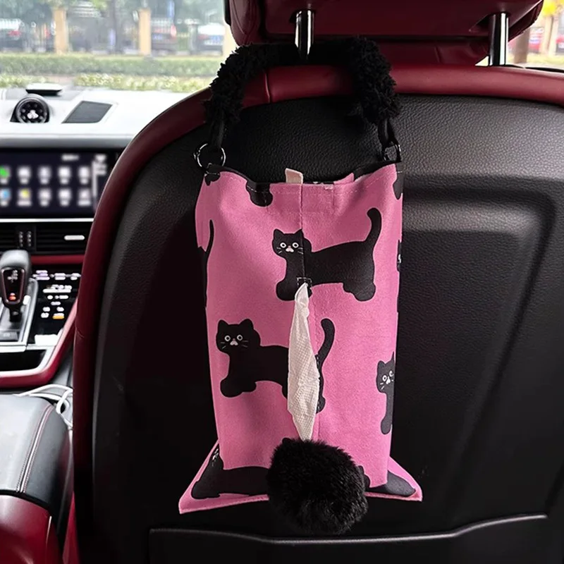 Neue Niedliche Katzen-Cartoon-Taschentuchbox für Auto, Kreative Autositz-Taschentuchhalterung, Hängende Aufbewahrungstasche, Wohnzimmer-Hänge-Papierbox