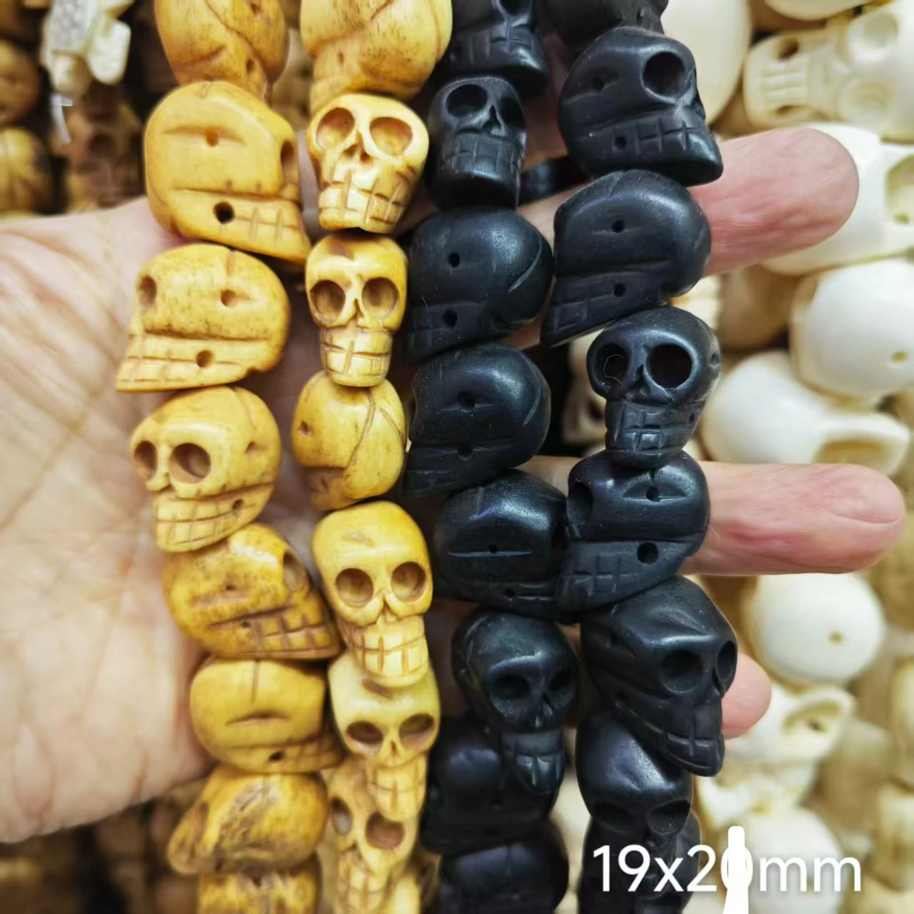Many Size Genuine Ox Bone Black White Yellow Color Skull Head Carved Strand Loose Beads DIY Jewelry Making Findings