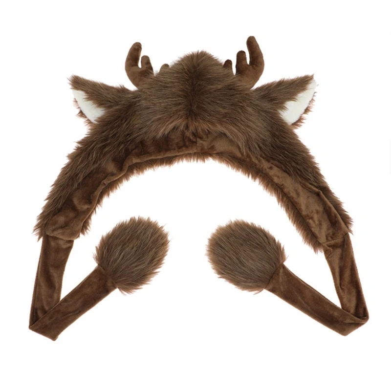 MXMB Furry Antler Hat Warm Ushanka Caps Windproof Caps Christmas Party Props Headwear