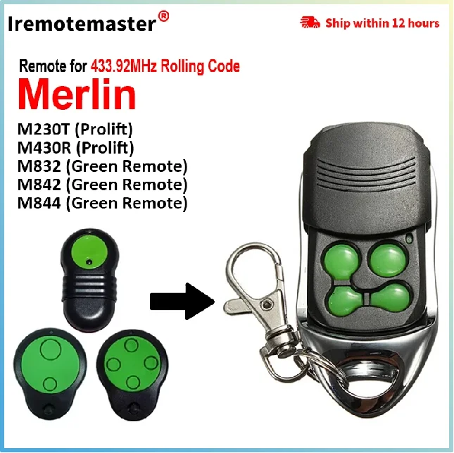 Compatible with Merlin M842 M832 M844 Garage Door Remote Control Prolift 230T/430R Gate Openers