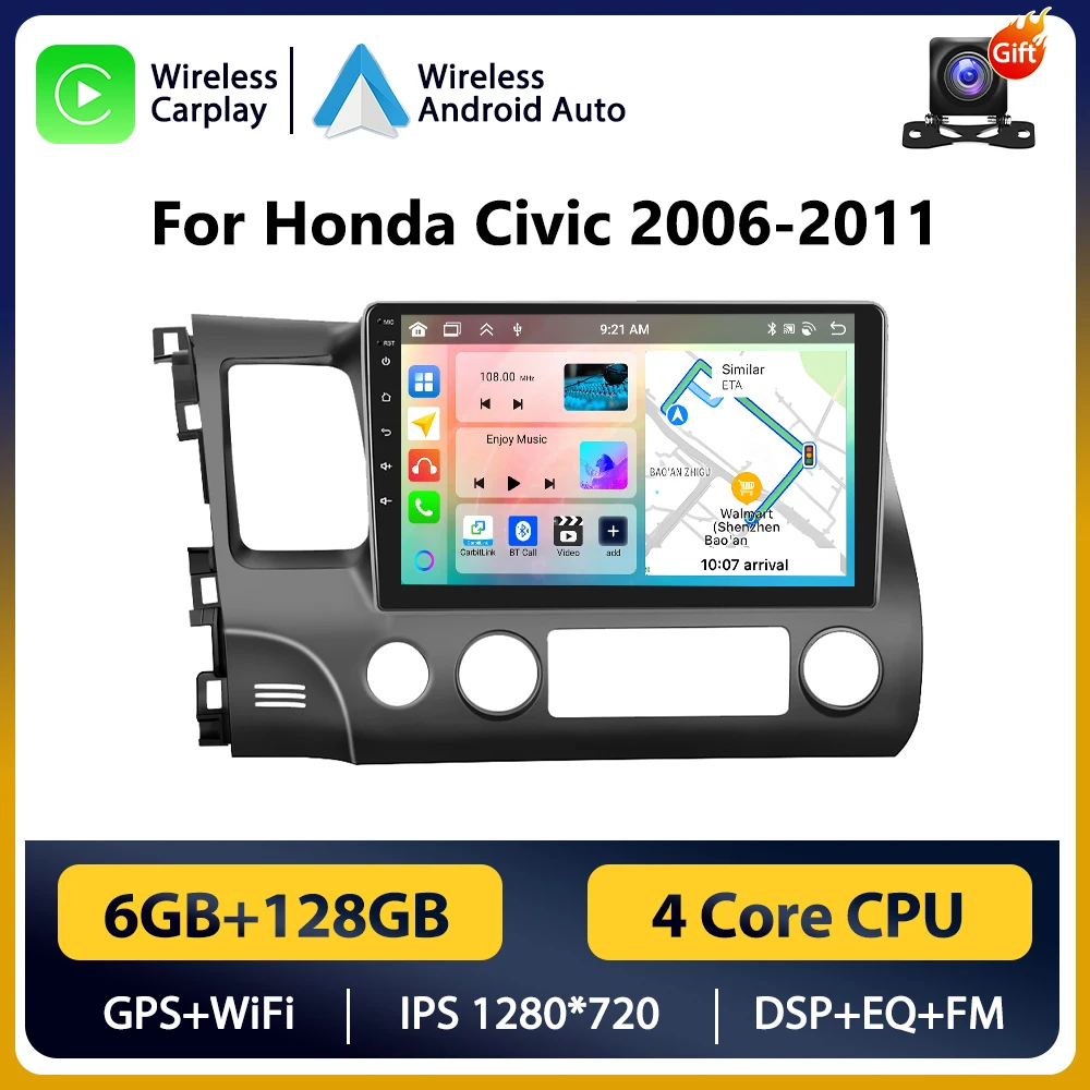 Podofo 10.1 "2din Android Voor Honda Civic 2006-2011 Autoradio Multimedia Speler Navigatie GPS Audio Stereo carplay Head Unit