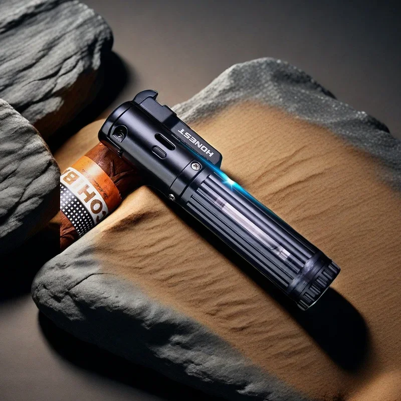 

HONEST Transparent Large-capacity Gas Lighter Grinding Wheel Ignition Personalized Windproof Blue Flame Cigar Lighter