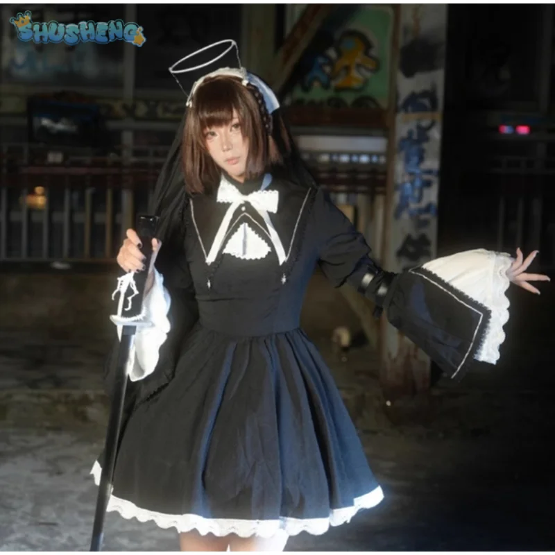 

Shinonome Ena Cosplay Costume Anime PJSK Women's Gothic Sweet Black Dress Headwear Tie Prop Halloween Carnival New Uniform