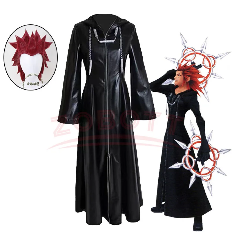 

Anime Mens Kingdom Cosplay Costume Hearts Organization XIII Game Cosplay Costume Black Cloak Zipper Jacket Long Hoodie Coat Wig