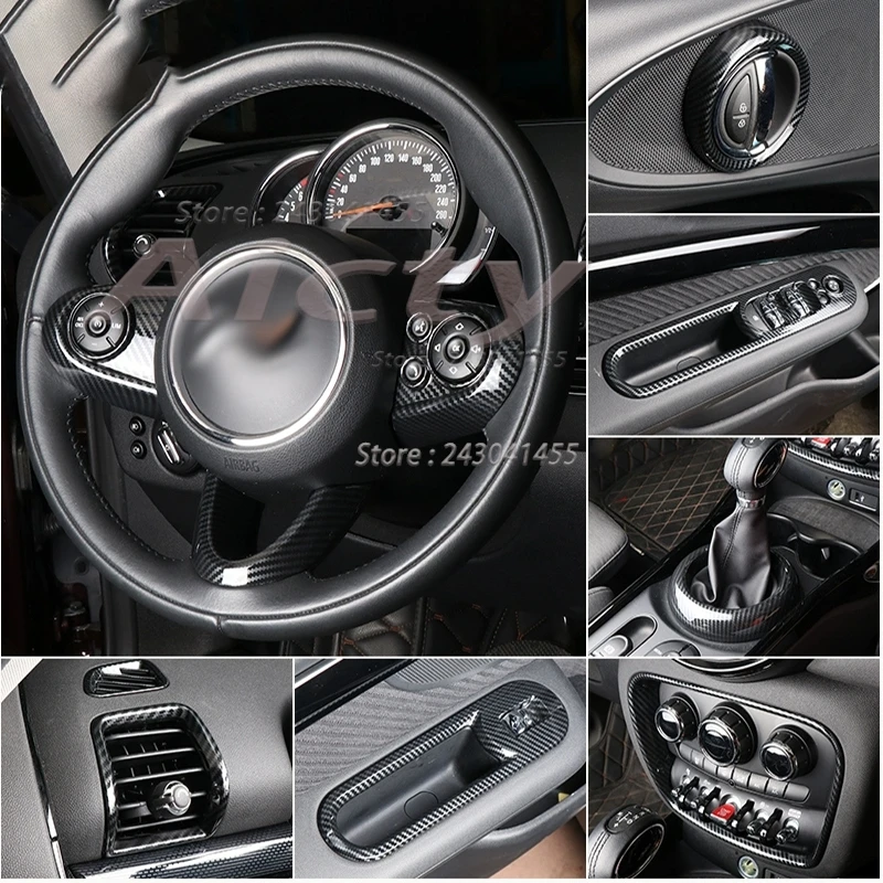 

For Mini Cooper Clubman 2022 ABS Carbon Fiber Steering Wheel Panel Cover Window Switch Lift Button Trim Car Accessories