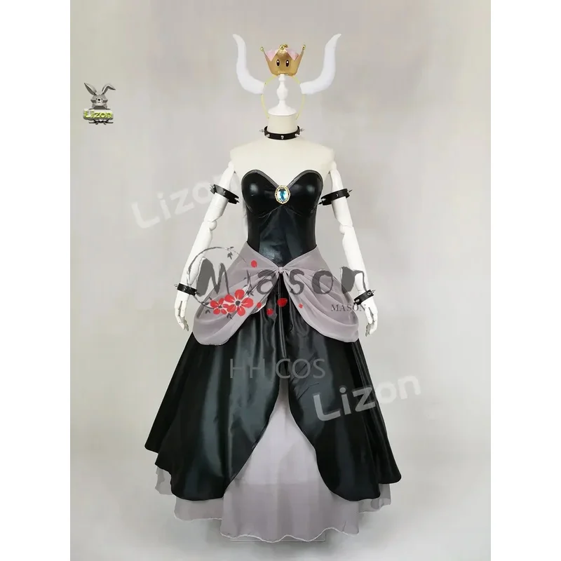 Bowsette Princess Bowser Peach Saber Lily Cosplay Costume Dress Set with Horn and Turtle Shell Halloween Costumes for Women