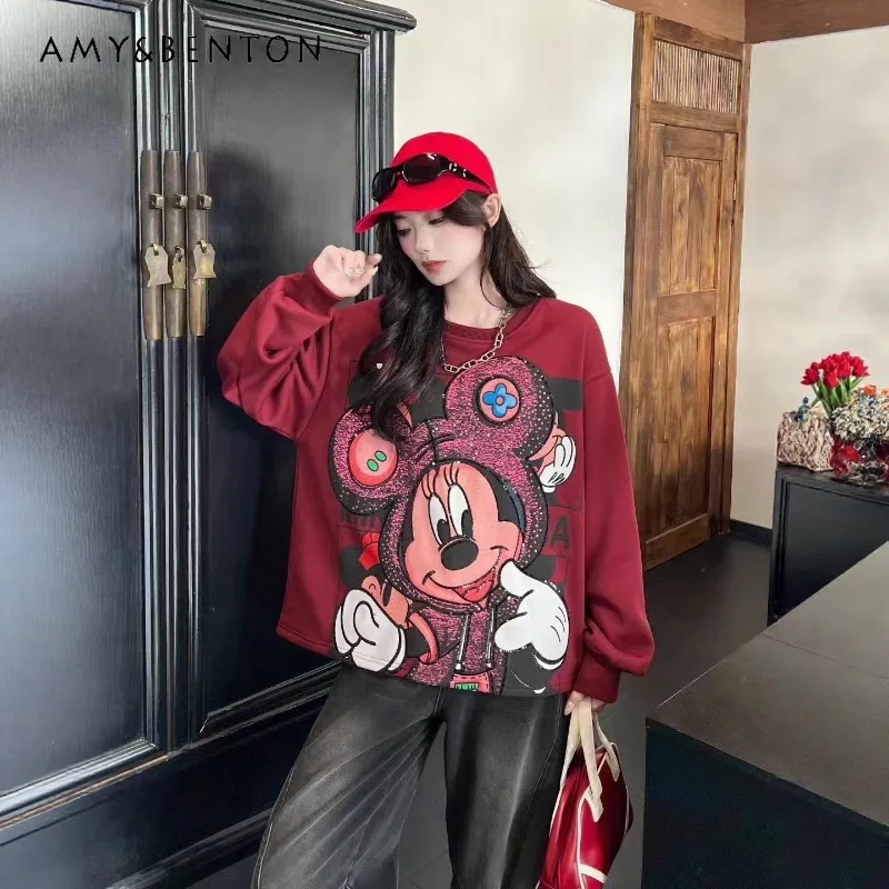 

2025 Winter New Fashion Oversized Loose Hoodies Jacket Heavy Industry Cartoon Patchwork Fleece Warm Sweatshirt Pullover Top Coat