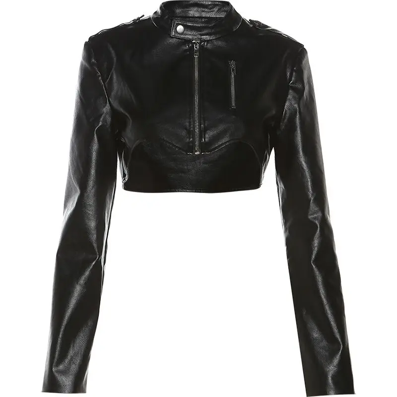 Retro Hottie Ultra-short Cool Short Jacket Women's Chic Unique Temperament Shawl Pu Leather Jacket