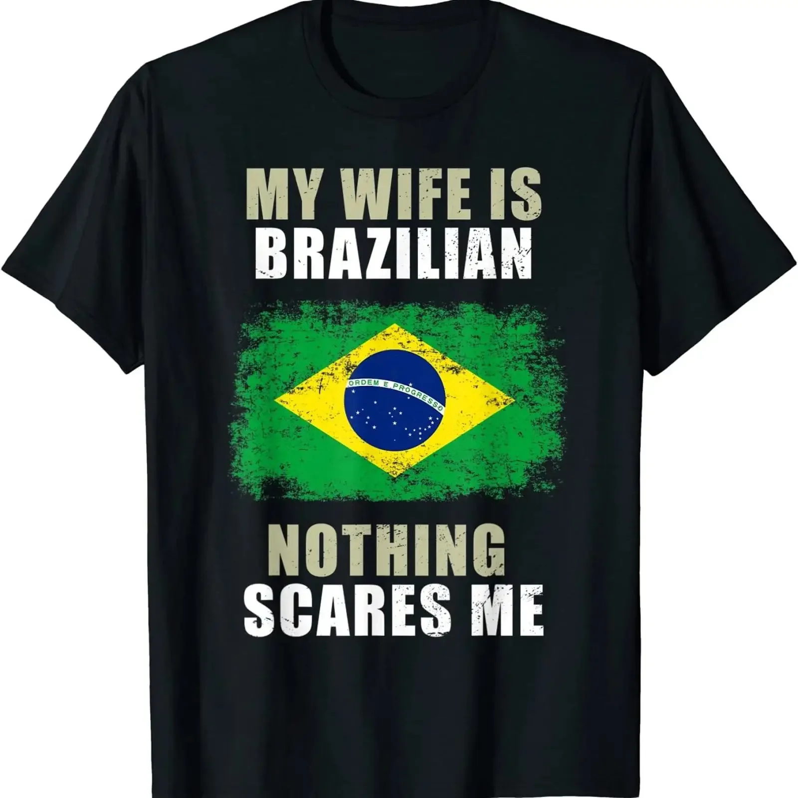 My Wife Is Brazilian Nothing Scares Me T Shirt Funny For Husband Men Image 1 of 2 vintage Washed fashion Versatile Unisex