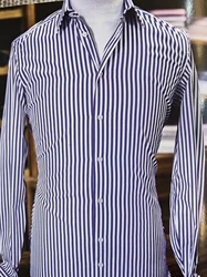 Wide Blue Striped Dress Shirts For Men Custom Made Shirts 100% Cotton Mens Fashion Man Blue Striped Shirts For Men Chemise Homme