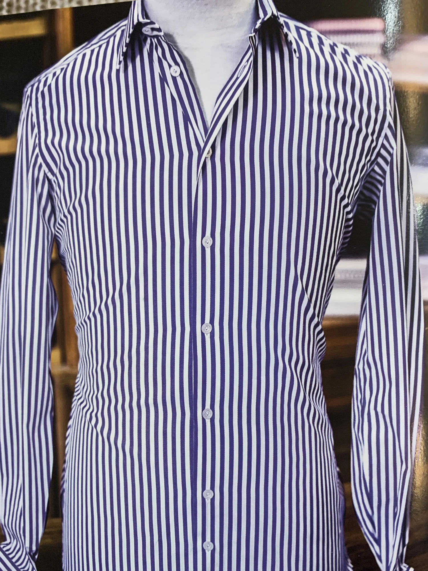 Wide Blue Striped Dress Shirts For Men Custom Made Shirts 100% Cotton Mens Fashion Man Blue Striped Shirts For Men Chemise Homme