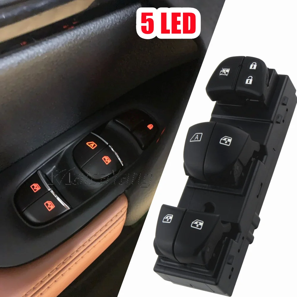 For Nissan Tiida Altima Sylphy X-Trail Qashqai Red 7LED/5LED Backlight Driver Side Electric Power Window Regulator Master Switch