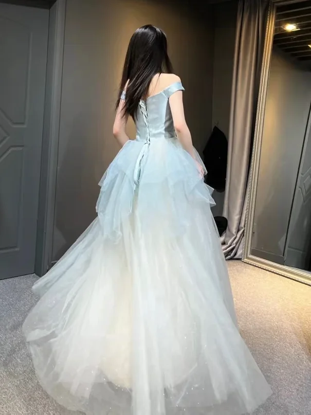 Blaues Abendkleid für Damen, Erwachsene, Geburtstag, Bankett, Fing-Prinzenrock, hochwertiger Luxus-Performance-Kostüm-Tüllrock