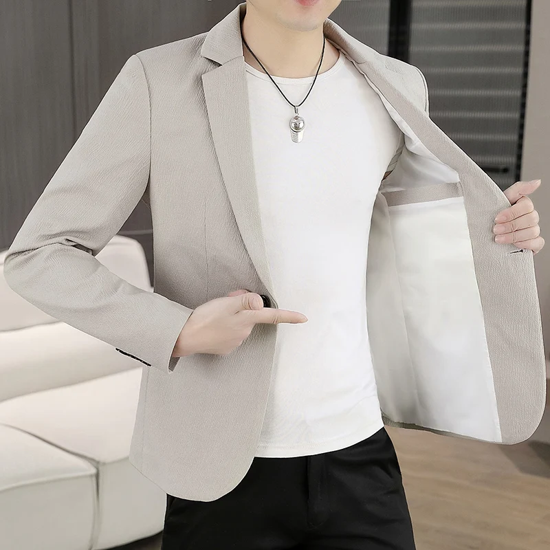 

2026 Spring/Summer Men's Formal Fashion Stylish Young Man Casual Korean Style Slim Fit Short-Sleeved Jacket