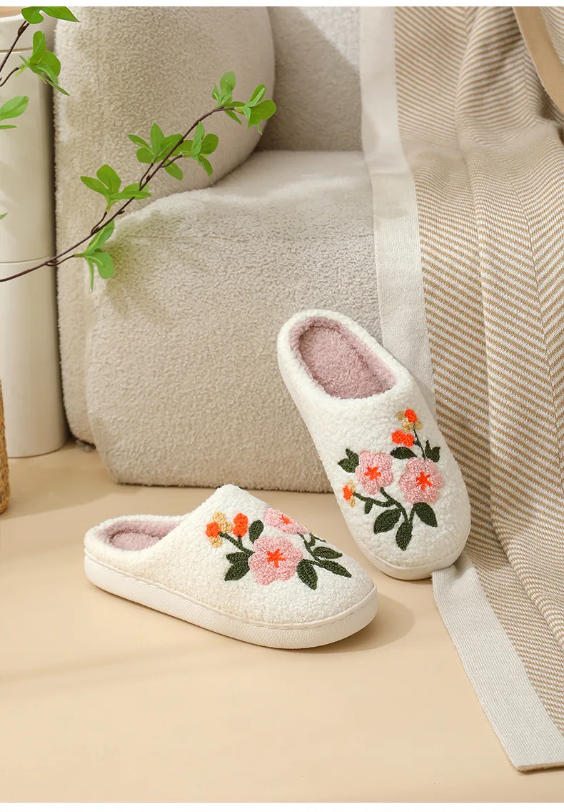 Neue Winter-Hausschuhe für Damen, Mädchen, Modische Blumen-Hausschuhe, Weiche Flache Sandalen für Paare, Herren-Weihnachts-Flip-Flops – Detail 18